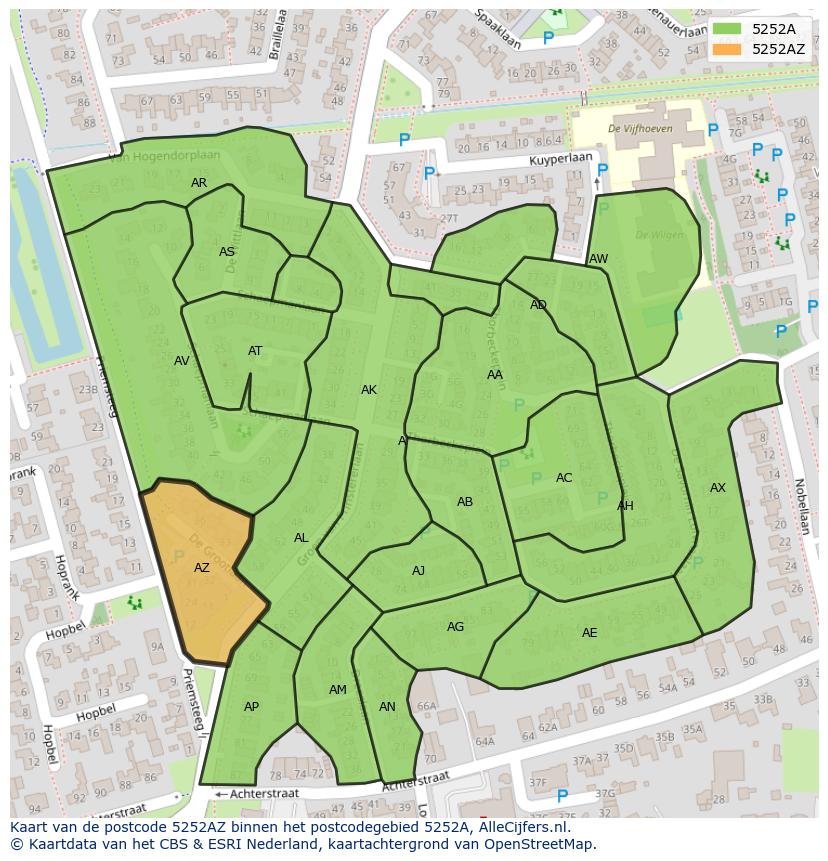 Afbeelding van het postcodegebied 5252 AZ op de kaart.