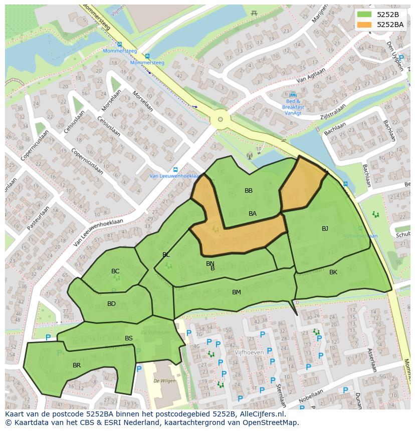 Afbeelding van het postcodegebied 5252 BA op de kaart.