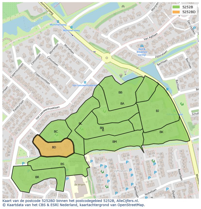 Afbeelding van het postcodegebied 5252 BD op de kaart.