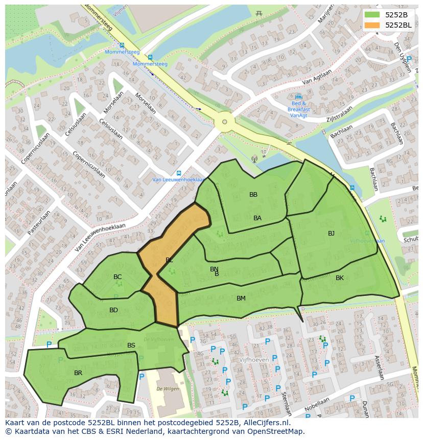 Afbeelding van het postcodegebied 5252 BL op de kaart.