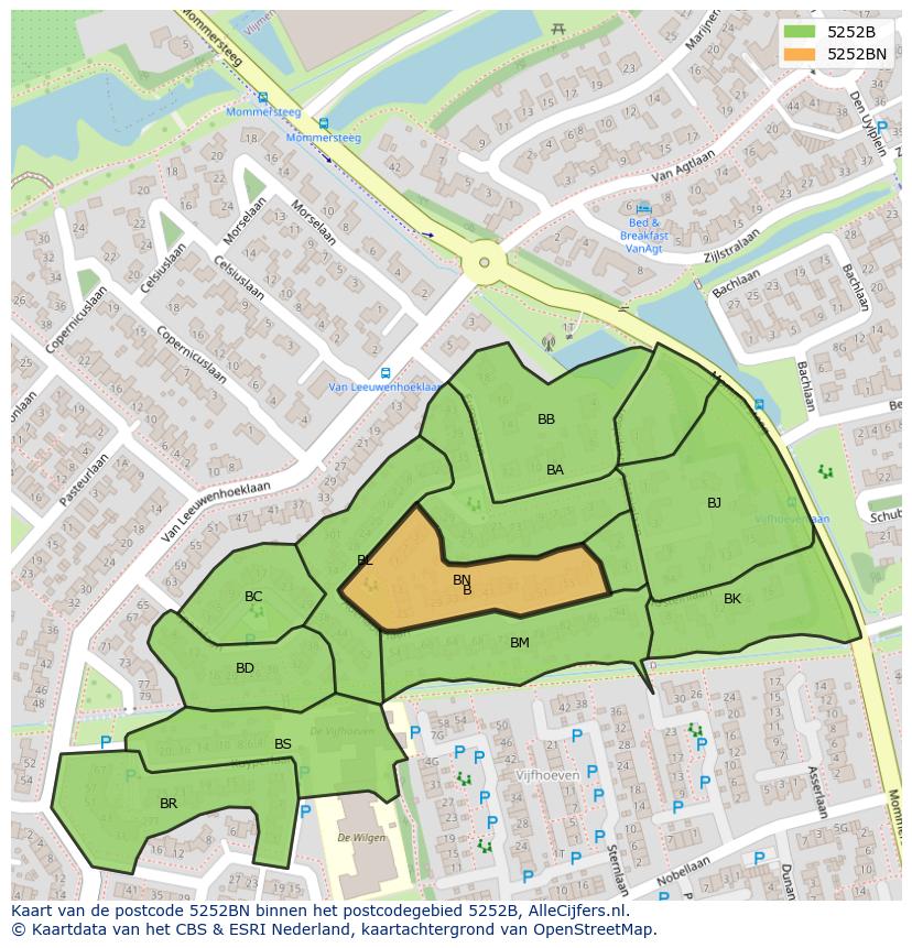 Afbeelding van het postcodegebied 5252 BN op de kaart.