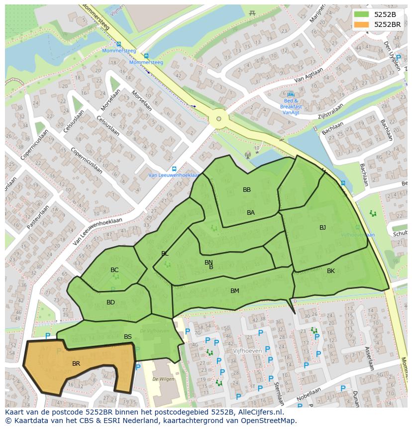 Afbeelding van het postcodegebied 5252 BR op de kaart.