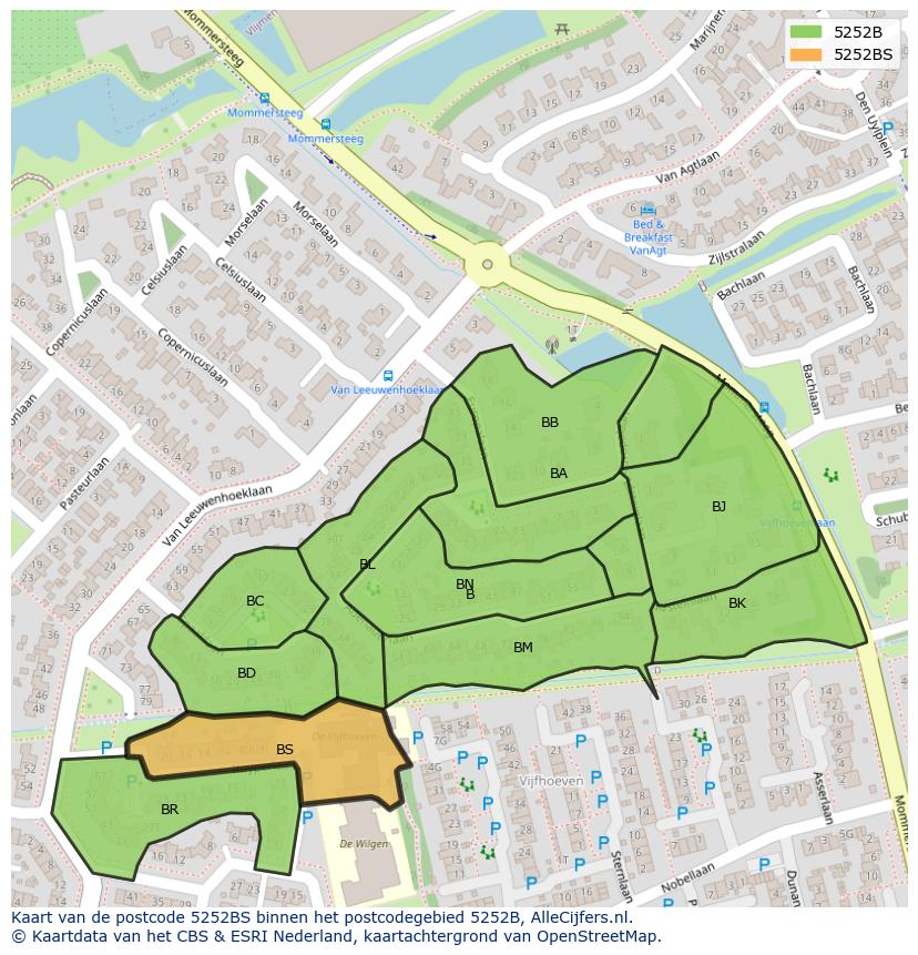 Afbeelding van het postcodegebied 5252 BS op de kaart.