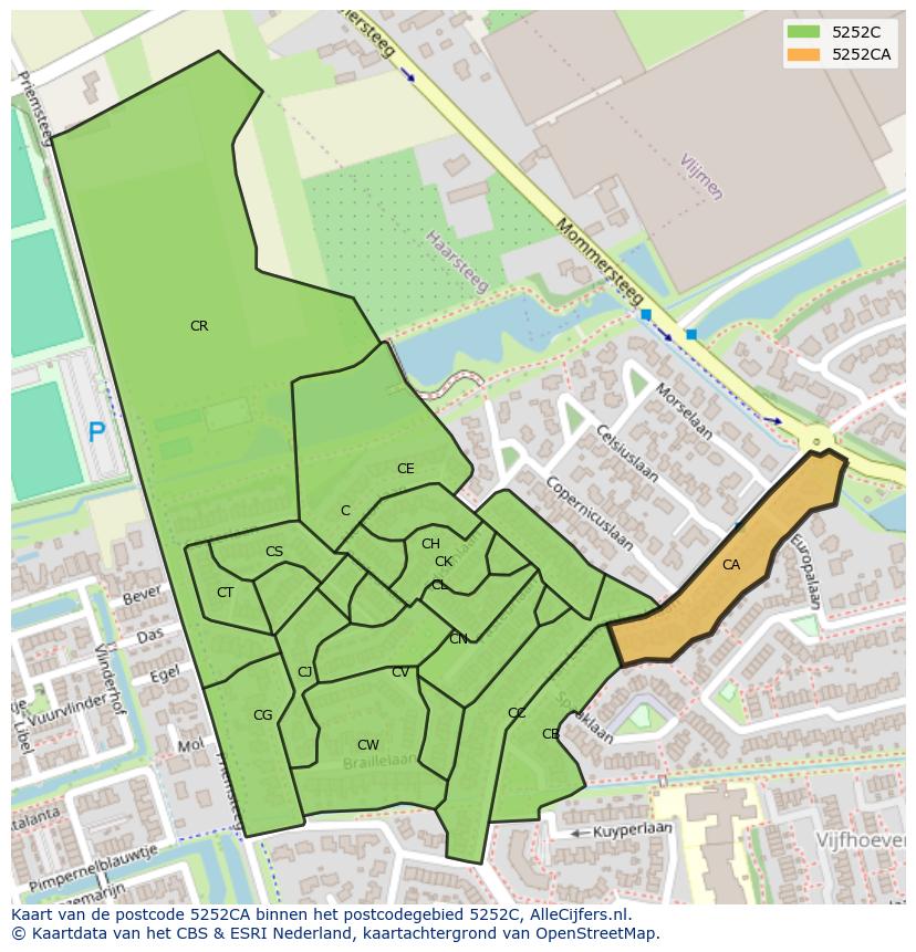 Afbeelding van het postcodegebied 5252 CA op de kaart.