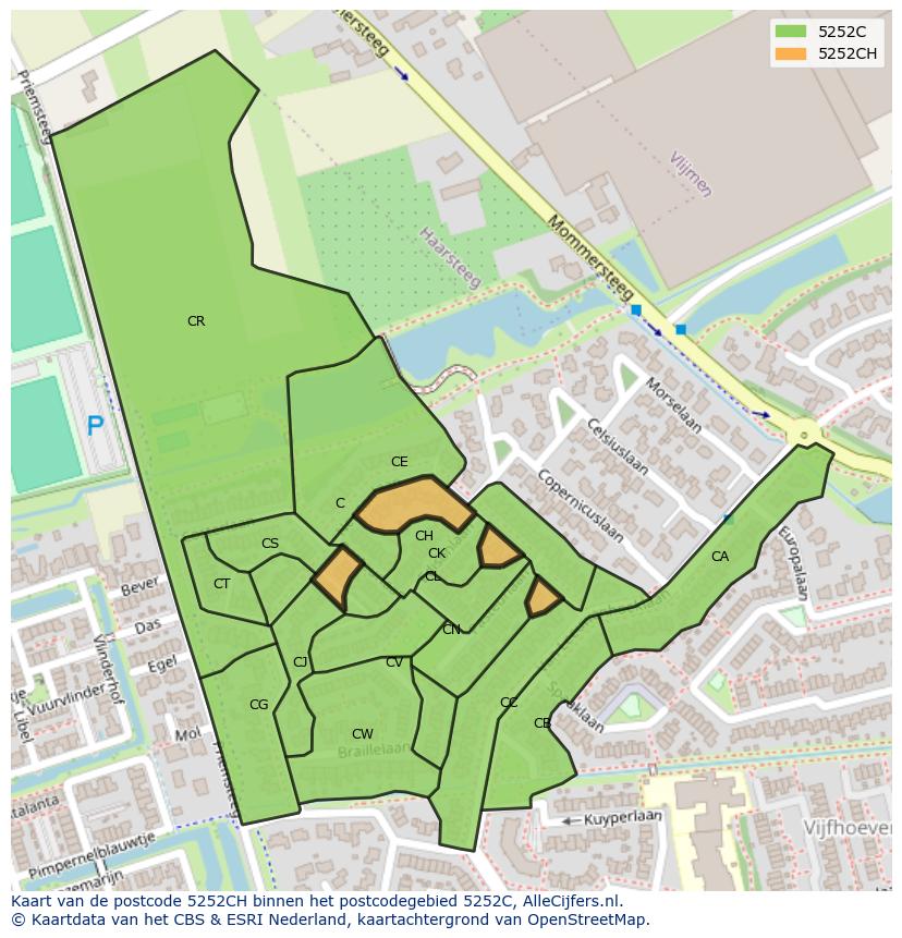 Afbeelding van het postcodegebied 5252 CH op de kaart.