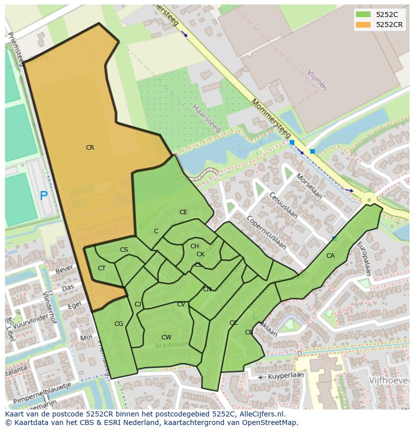 Afbeelding van het postcodegebied 5252 CR op de kaart.