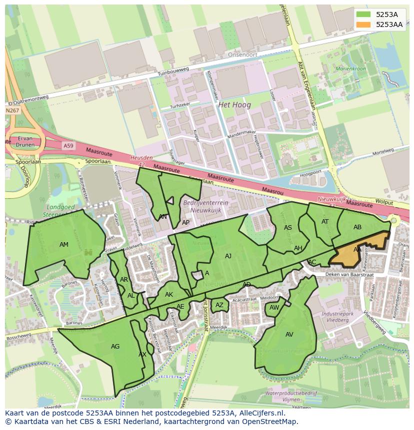 Afbeelding van het postcodegebied 5253 AA op de kaart.