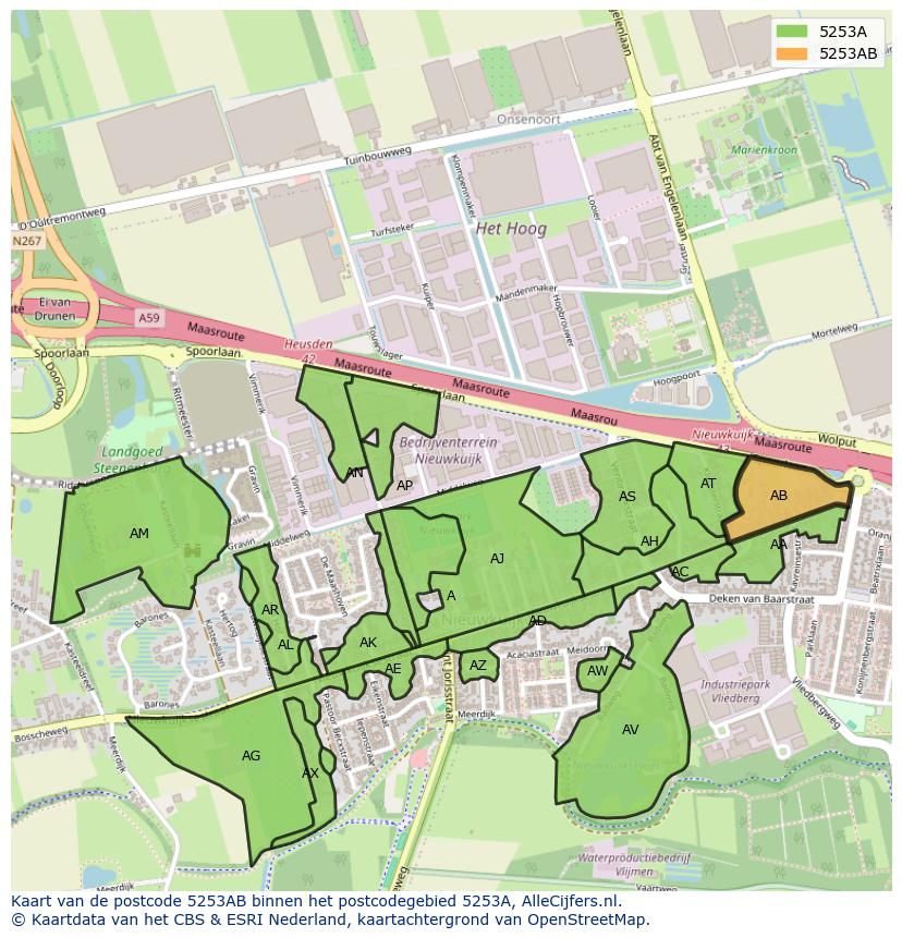 Afbeelding van het postcodegebied 5253 AB op de kaart.