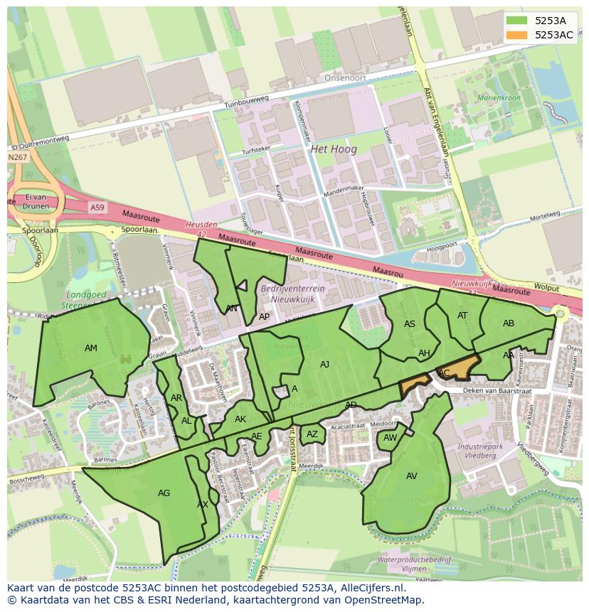Afbeelding van het postcodegebied 5253 AC op de kaart.