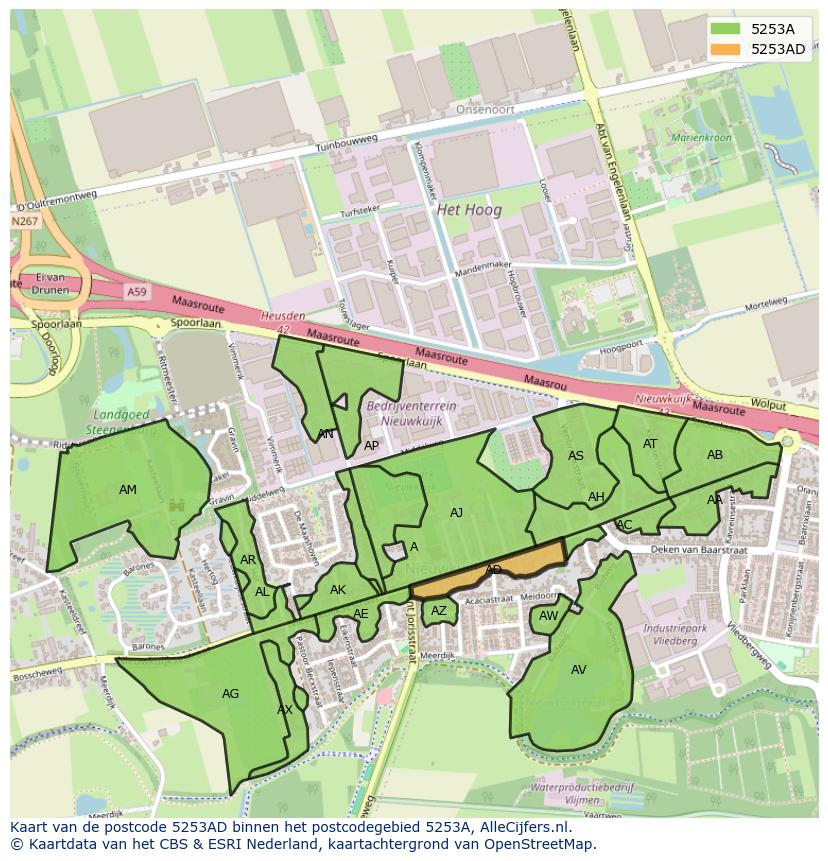 Afbeelding van het postcodegebied 5253 AD op de kaart.