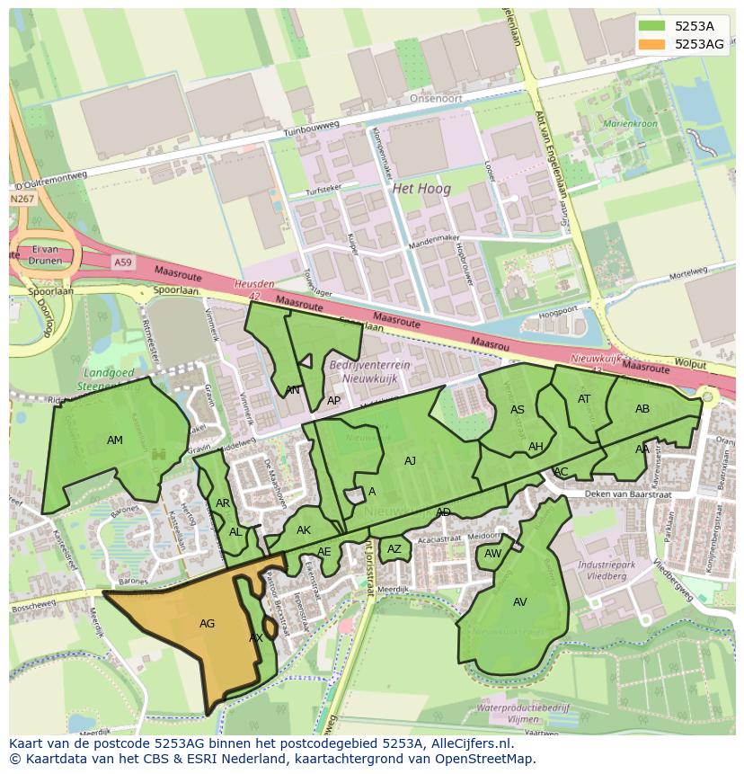 Afbeelding van het postcodegebied 5253 AG op de kaart.