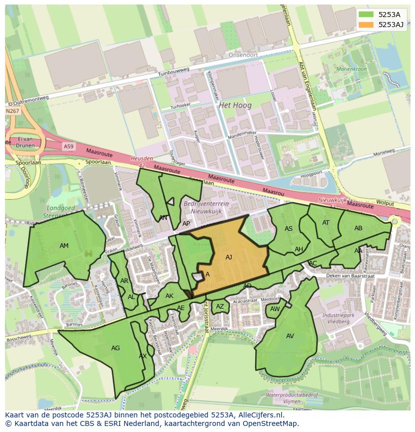Afbeelding van het postcodegebied 5253 AJ op de kaart.