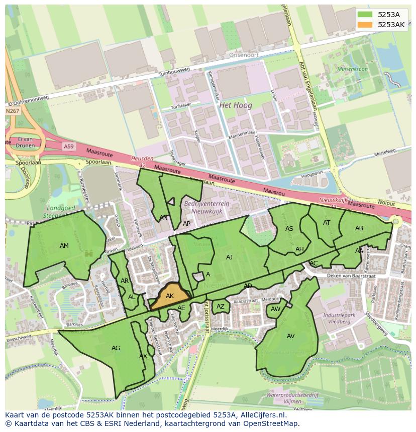 Afbeelding van het postcodegebied 5253 AK op de kaart.