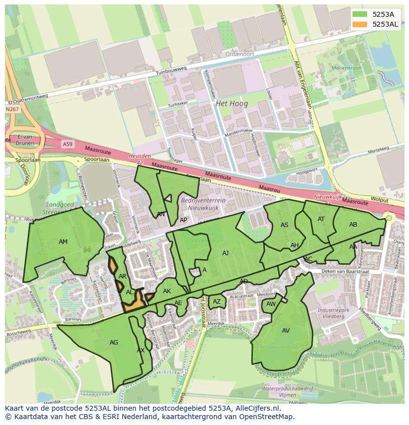 Afbeelding van het postcodegebied 5253 AL op de kaart.