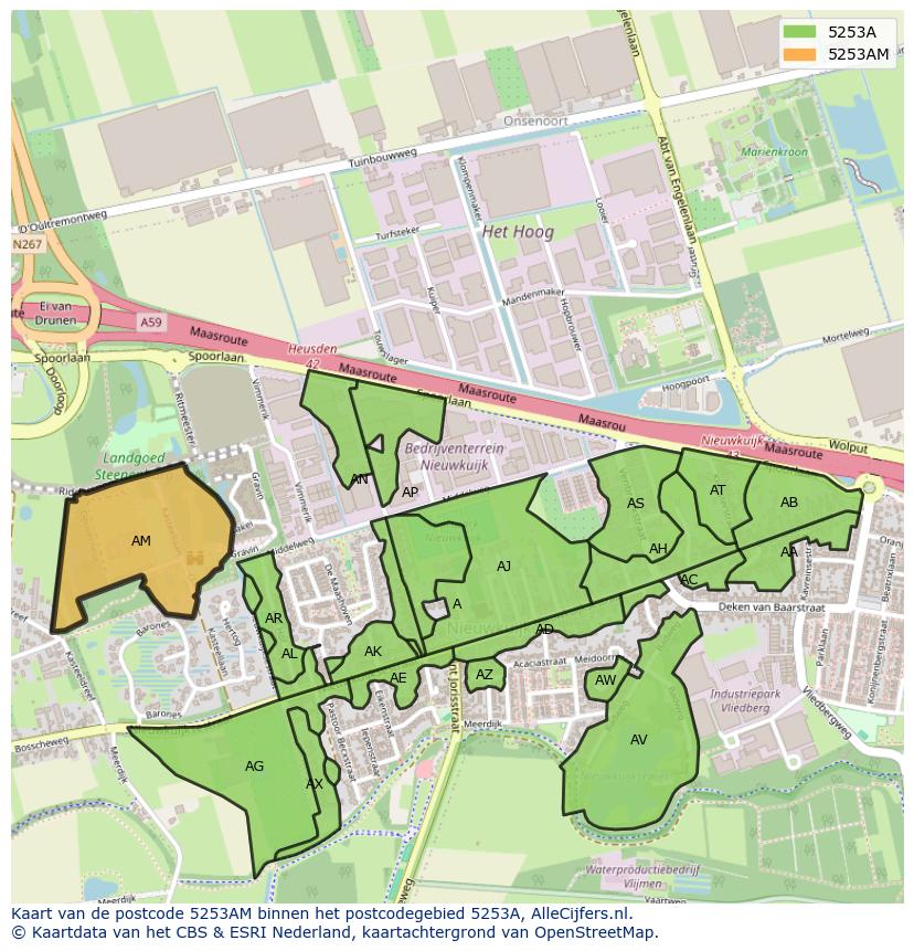 Afbeelding van het postcodegebied 5253 AM op de kaart.