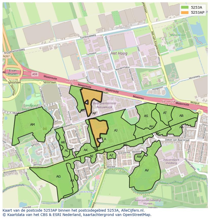 Afbeelding van het postcodegebied 5253 AP op de kaart.