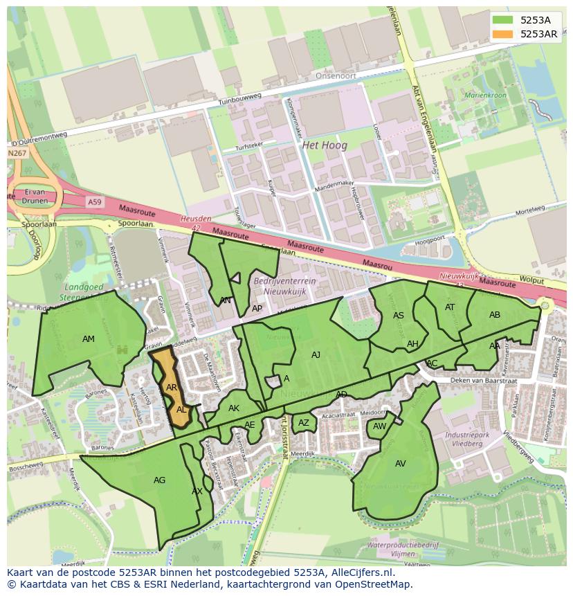 Afbeelding van het postcodegebied 5253 AR op de kaart.