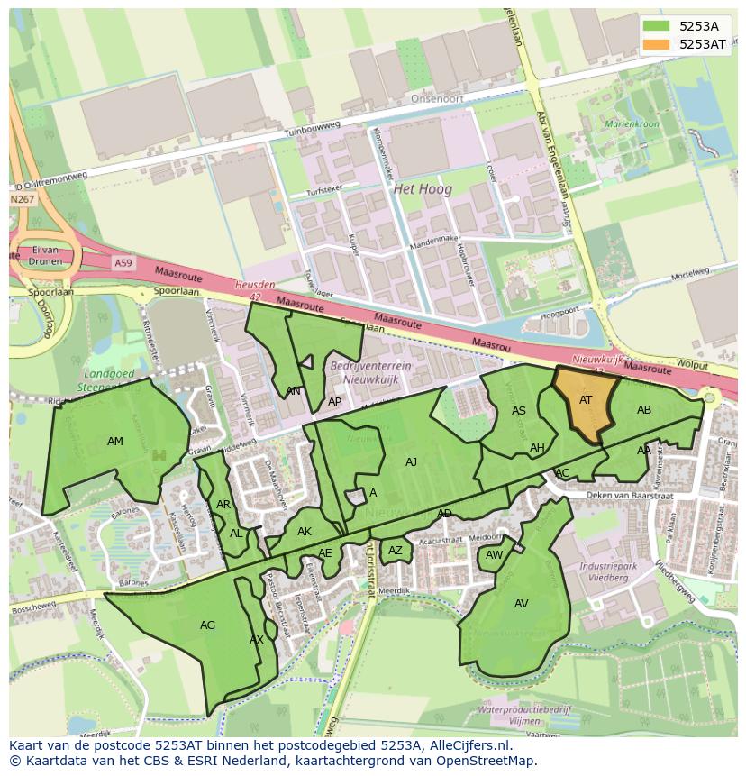 Afbeelding van het postcodegebied 5253 AT op de kaart.
