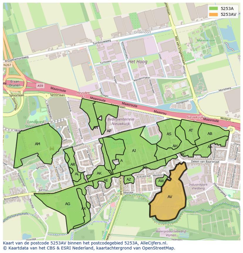 Afbeelding van het postcodegebied 5253 AV op de kaart.