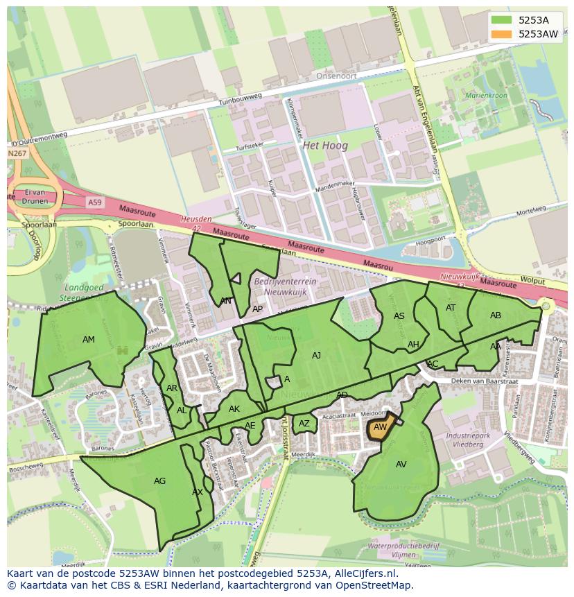 Afbeelding van het postcodegebied 5253 AW op de kaart.