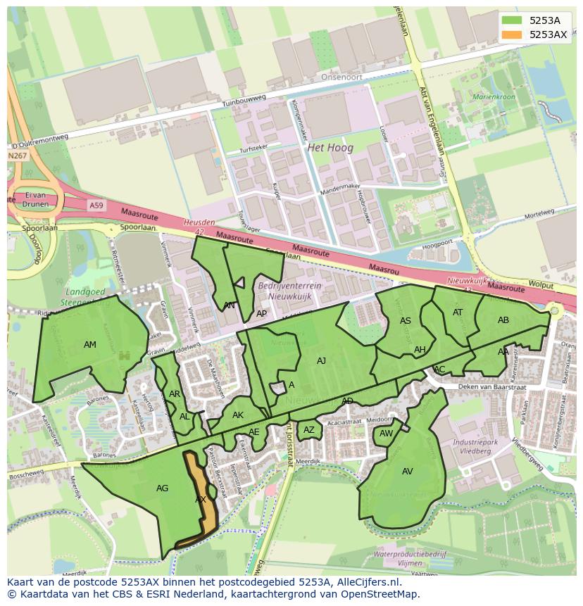 Afbeelding van het postcodegebied 5253 AX op de kaart.