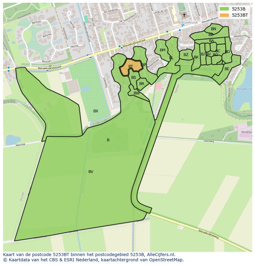Afbeelding van het postcodegebied 5253 BT op de kaart.