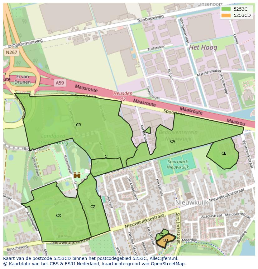 Afbeelding van het postcodegebied 5253 CD op de kaart.