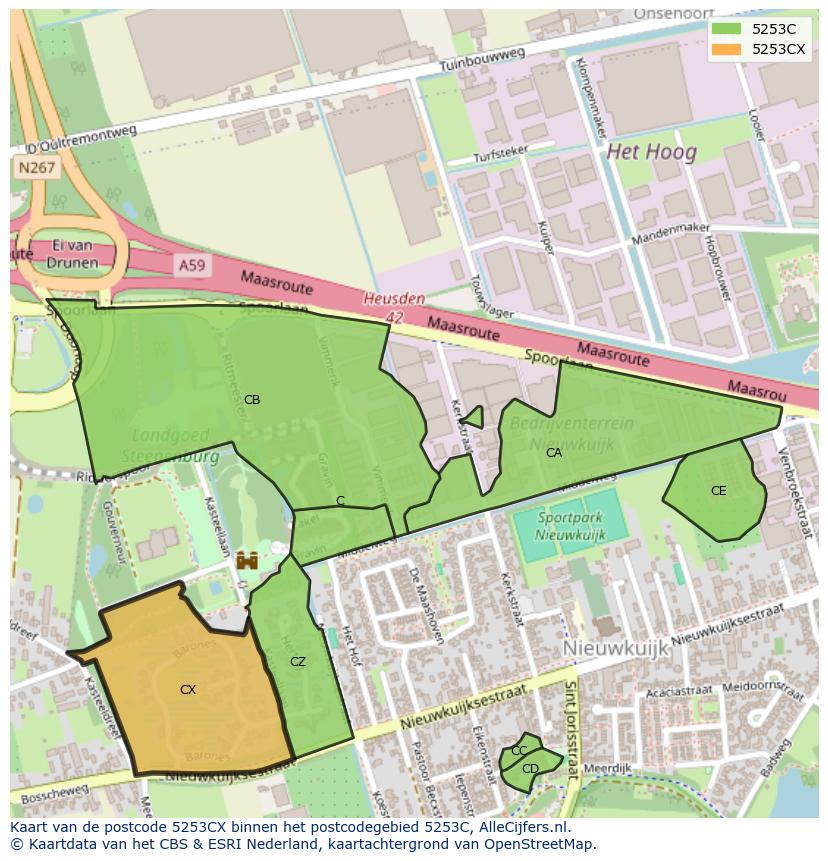 Afbeelding van het postcodegebied 5253 CX op de kaart.