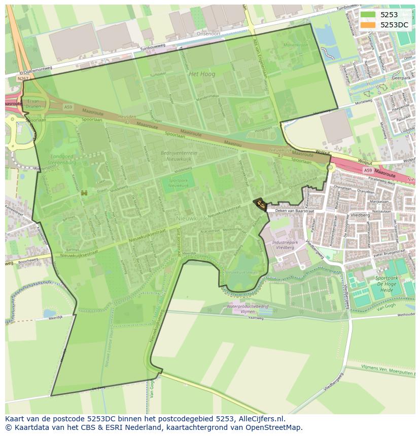 Afbeelding van het postcodegebied 5253 DC op de kaart.
