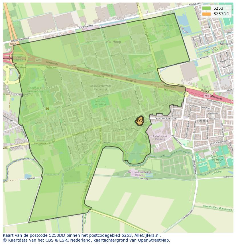 Afbeelding van het postcodegebied 5253 DD op de kaart.