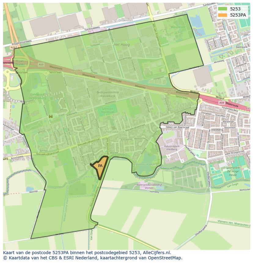 Afbeelding van het postcodegebied 5253 PA op de kaart.