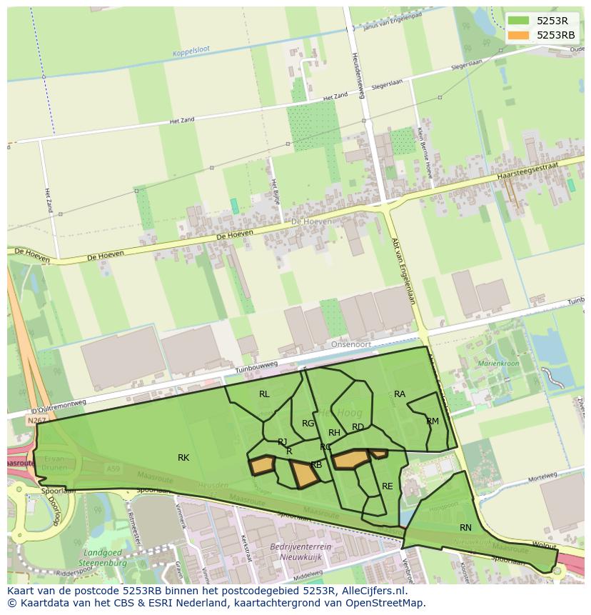 Afbeelding van het postcodegebied 5253 RB op de kaart.