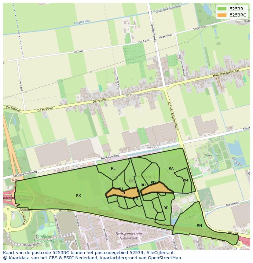 Afbeelding van het postcodegebied 5253 RC op de kaart.