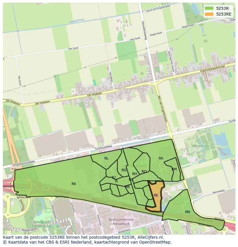 Afbeelding van het postcodegebied 5253 RE op de kaart.