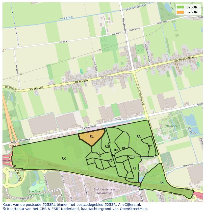 Afbeelding van het postcodegebied 5253 RL op de kaart.