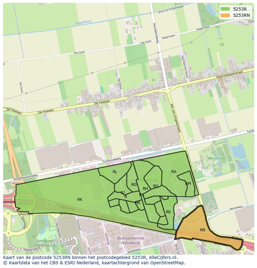 Afbeelding van het postcodegebied 5253 RN op de kaart.