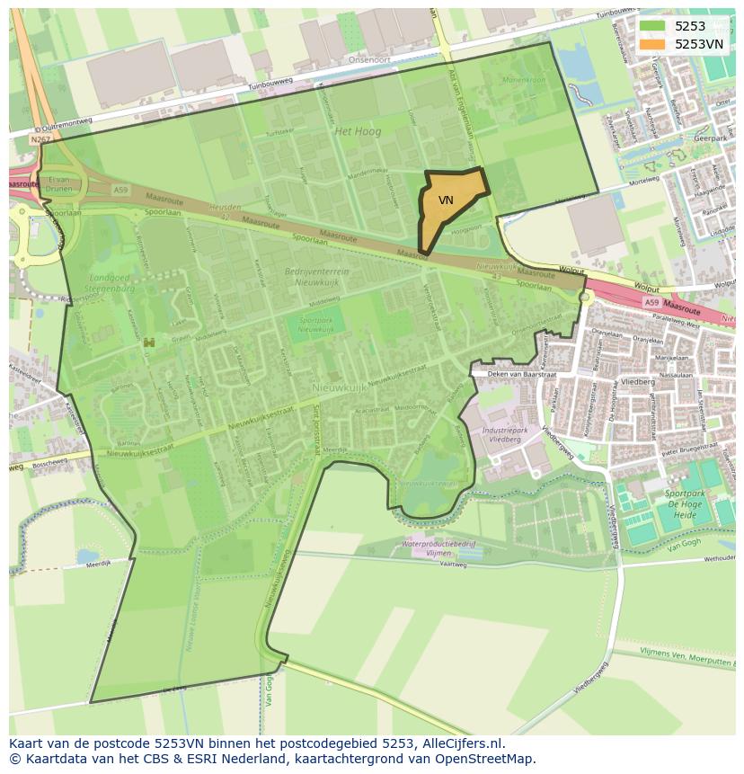 Afbeelding van het postcodegebied 5253 VN op de kaart.