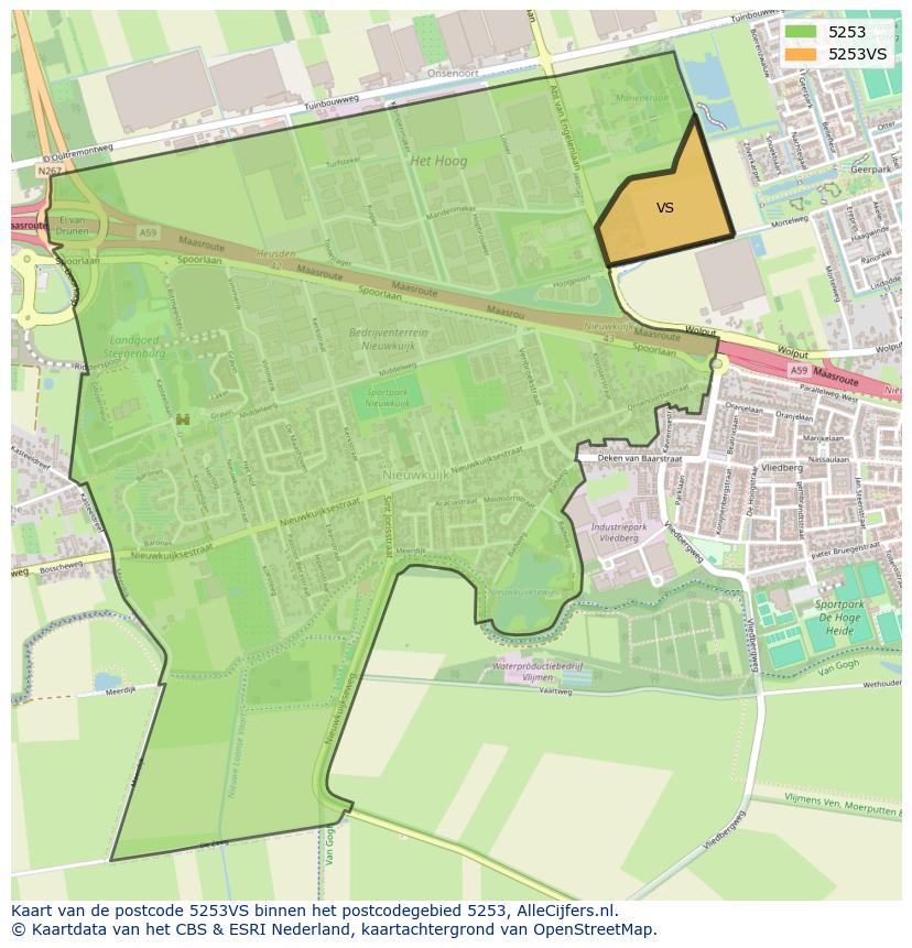 Afbeelding van het postcodegebied 5253 VS op de kaart.