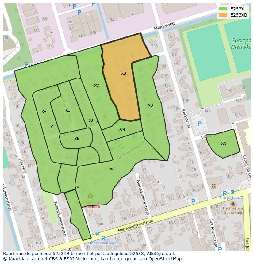 Afbeelding van het postcodegebied 5253 XB op de kaart.