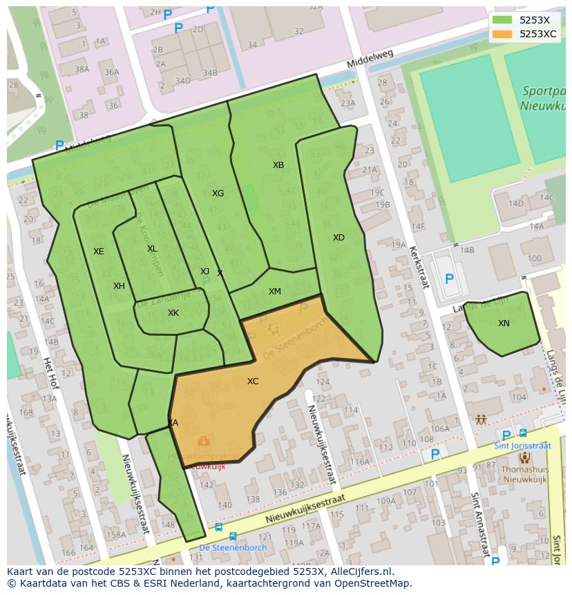 Afbeelding van het postcodegebied 5253 XC op de kaart.