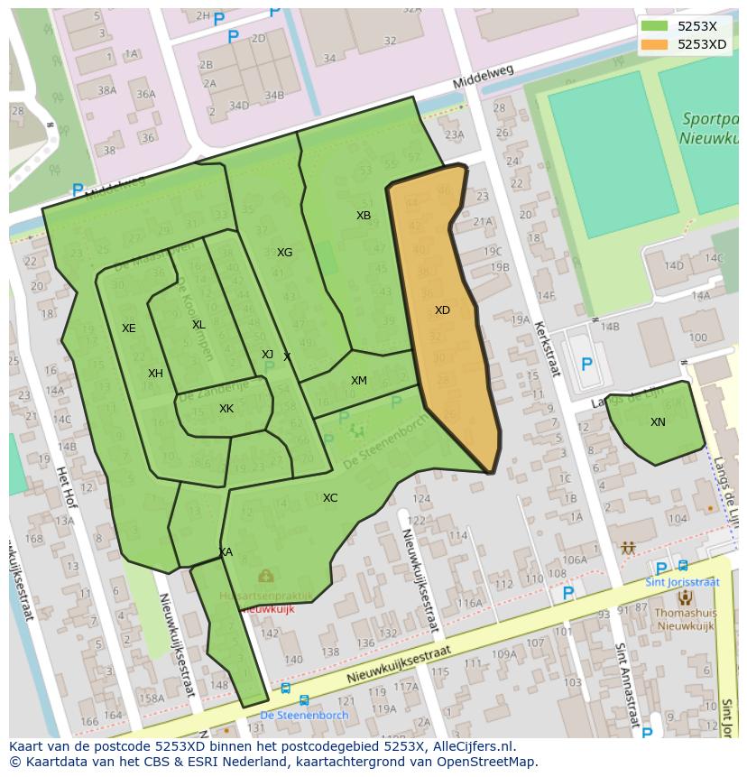 Afbeelding van het postcodegebied 5253 XD op de kaart.