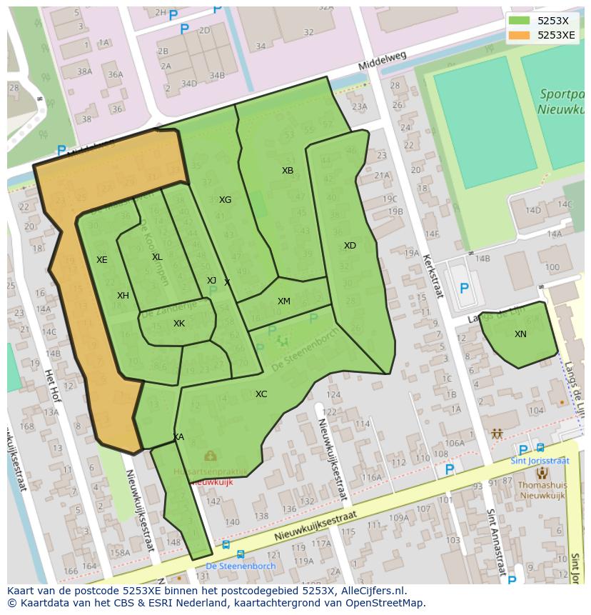 Afbeelding van het postcodegebied 5253 XE op de kaart.