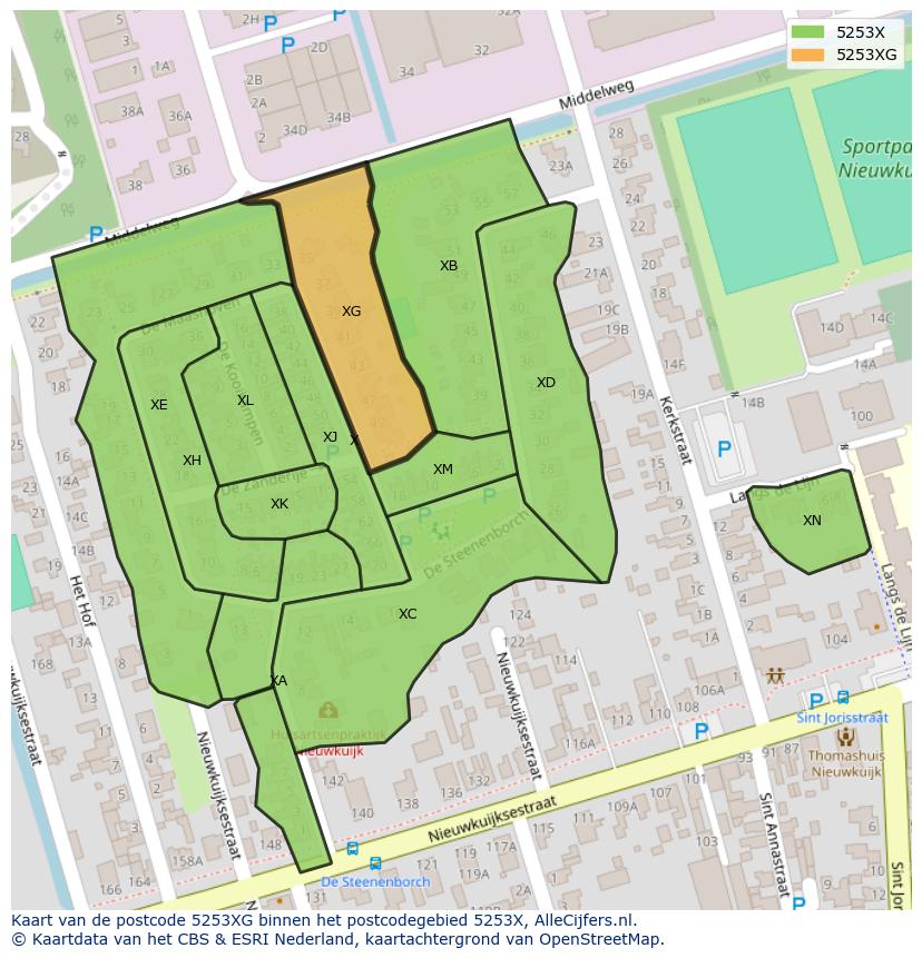 Afbeelding van het postcodegebied 5253 XG op de kaart.