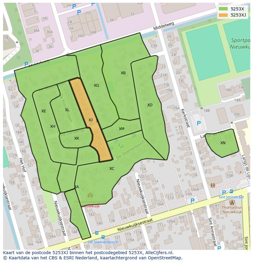 Afbeelding van het postcodegebied 5253 XJ op de kaart.