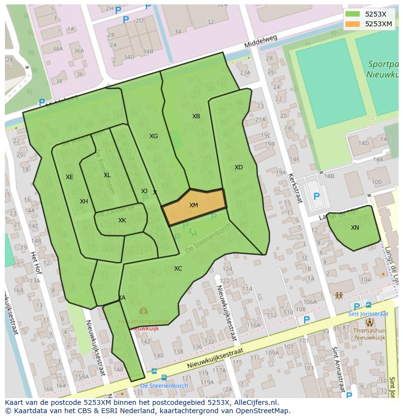 Afbeelding van het postcodegebied 5253 XM op de kaart.