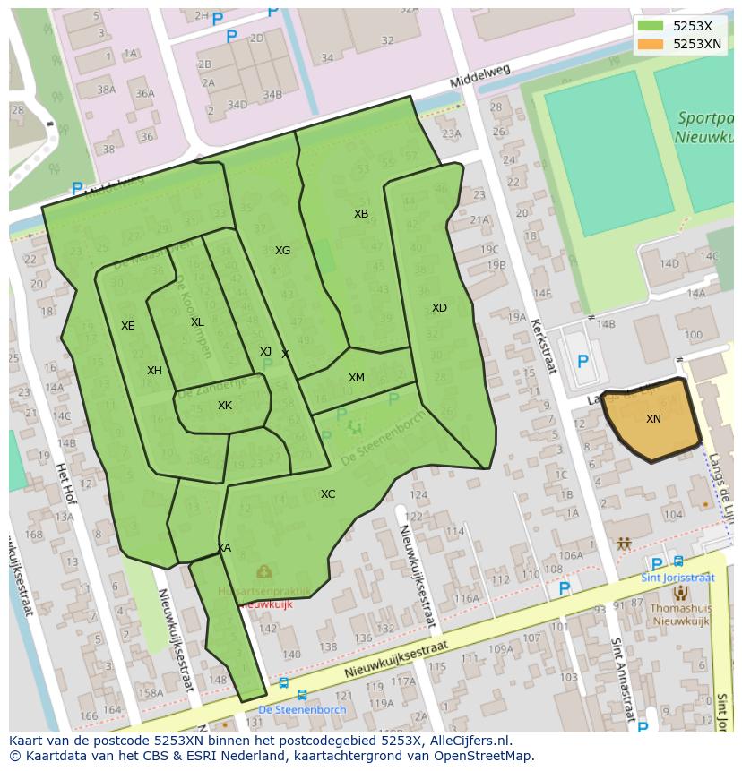 Afbeelding van het postcodegebied 5253 XN op de kaart.