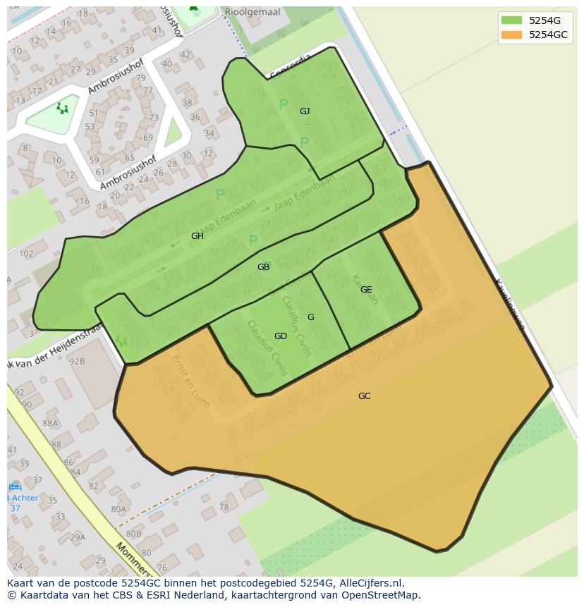 Afbeelding van het postcodegebied 5254 GC op de kaart.