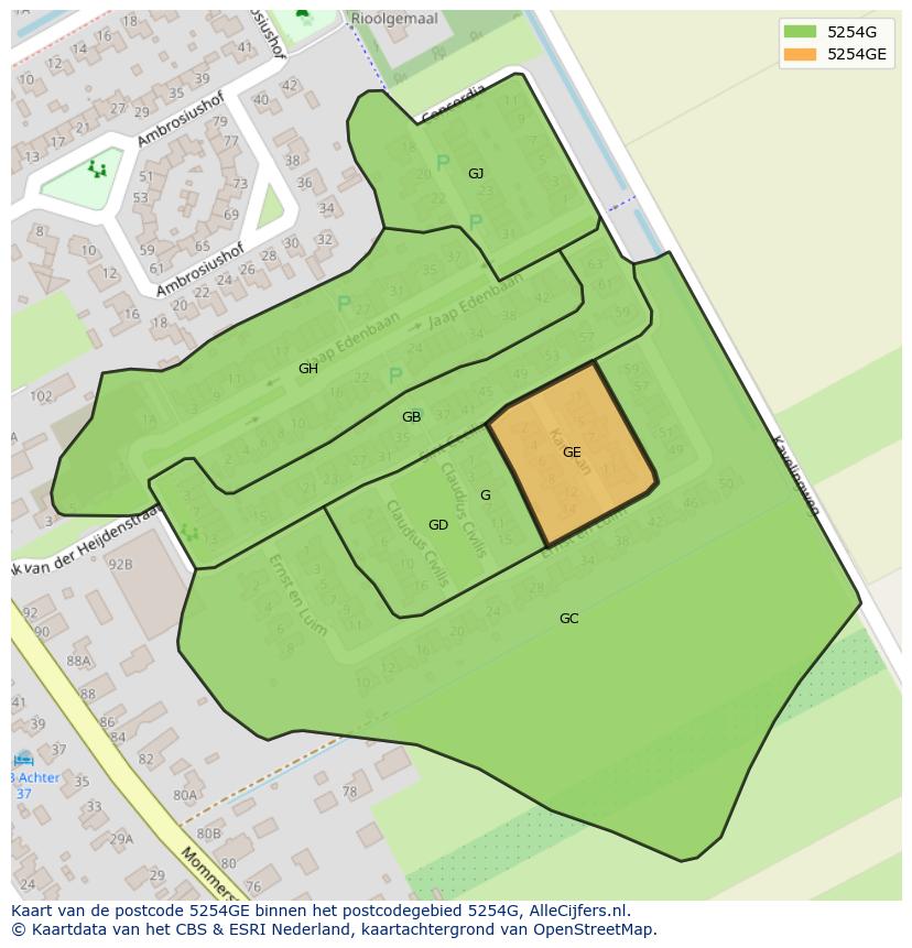 Afbeelding van het postcodegebied 5254 GE op de kaart.