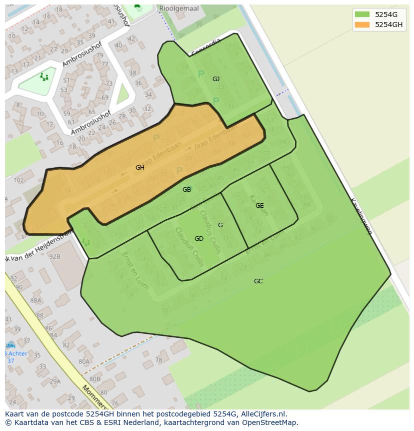 Afbeelding van het postcodegebied 5254 GH op de kaart.
