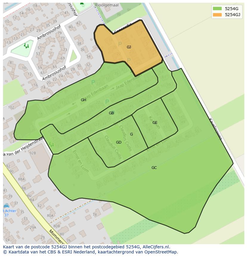 Afbeelding van het postcodegebied 5254 GJ op de kaart.
